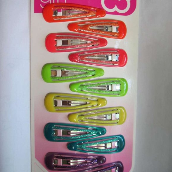 12 Scunci Girls Double Bar Glitter Colored Epoxy Metal Snap Contour Hair Clips - Picture 1 of 10